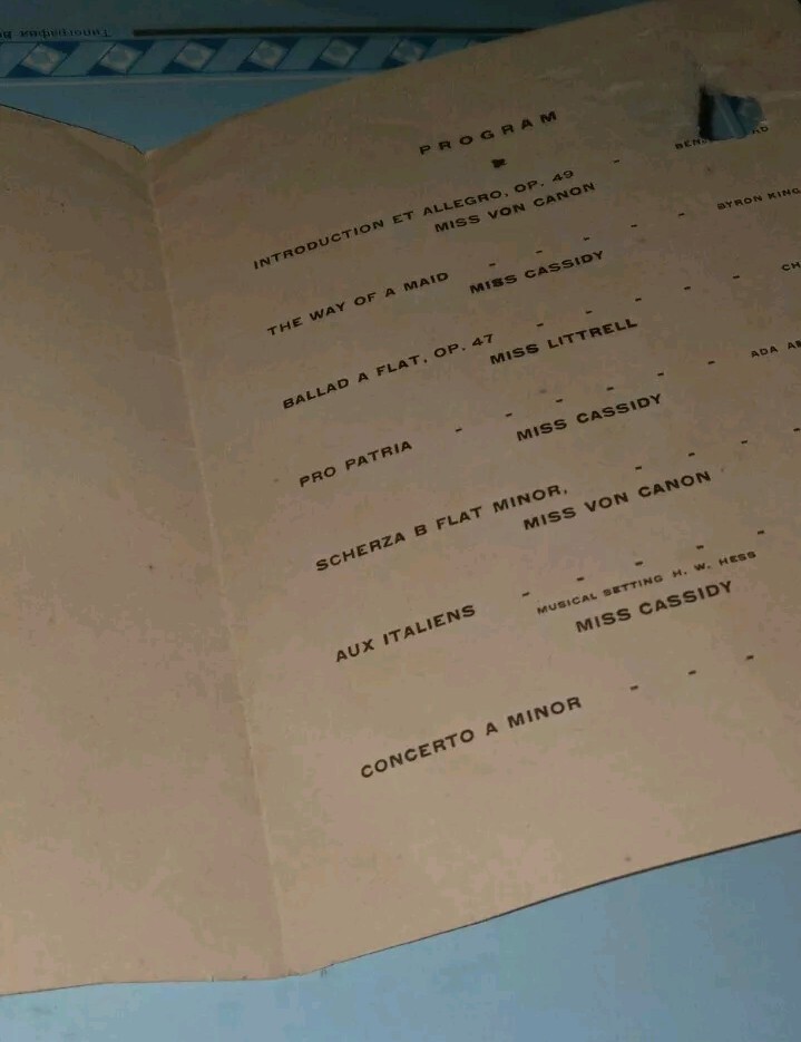 Martha Washington Conservatory School May 23 1919 Graduating Recital Program