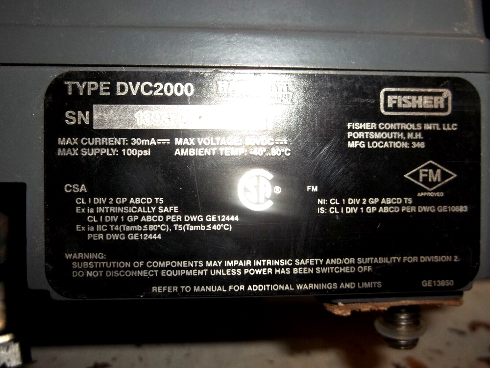 FISHER FIELDVUE INSTRUMENTS DIGITAL VALVE POSITIONER CONTROLLER DVC2000 GX (107)