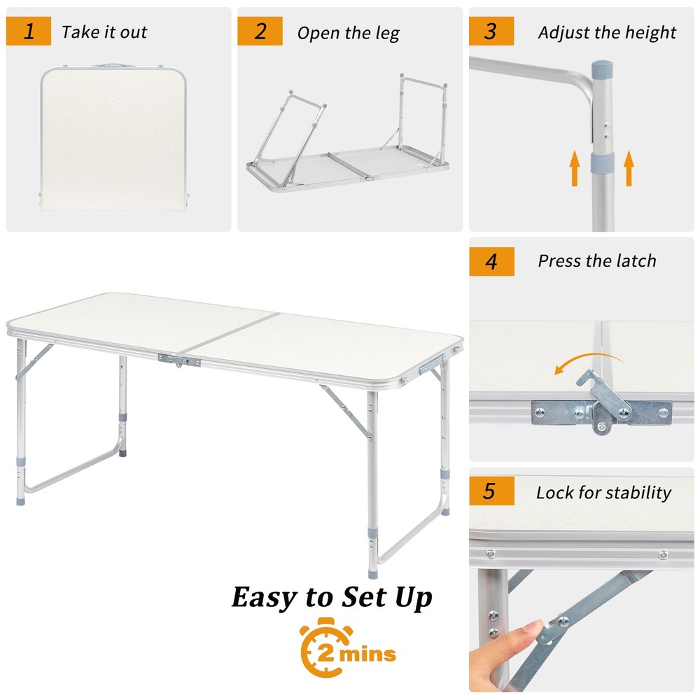 4ft Folding Table Heavy Duty Fold in Half Table w/Carry Handle for Camping Buffe