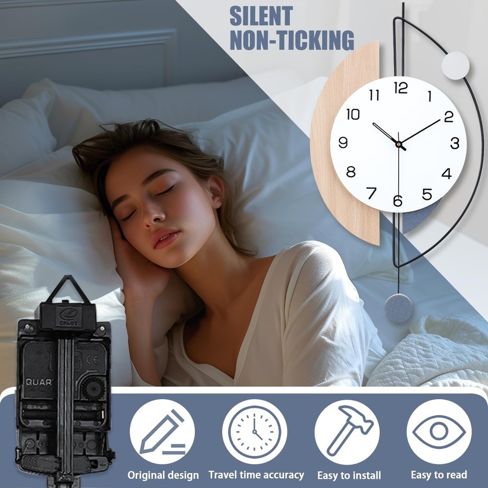Dankeit Wall Clock,Large Decorative Wall Clocks with Pendulum,Battery Operate...