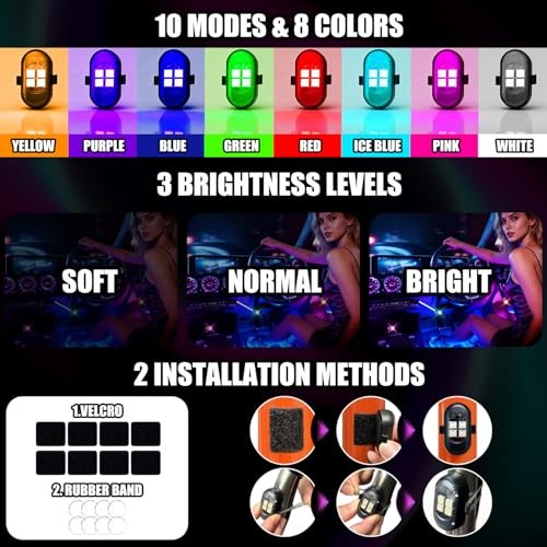 Upgraded Wireless LED Lights for Car - Rechargeable - 4pcs