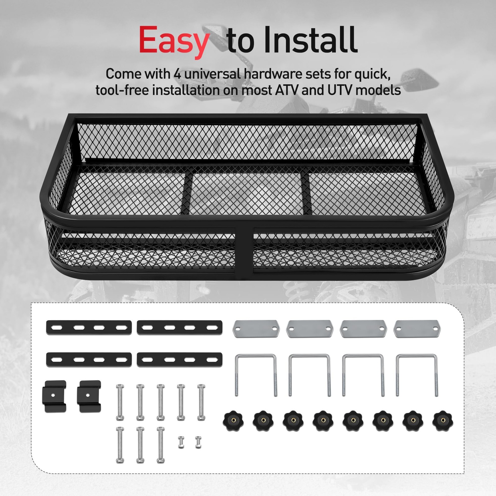Heavy Duty Steel Front Cargo Basket Rack Universal Fit for ATV 36x17.3 Inch