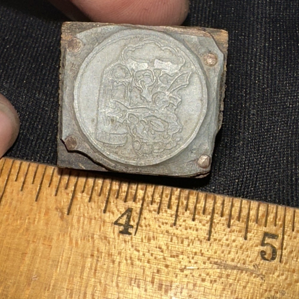 Print Block ( Unknown Image?? ) Person Holding Bomb? Rocket?
