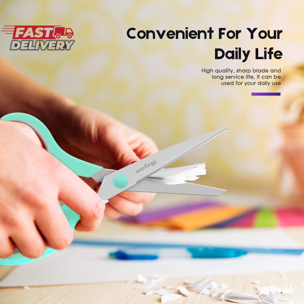 Scissors, Ibayam 8" All Purpose Scissors Bulk 3-Pack, Ultra Sharp 2.5Mm Thick Bl