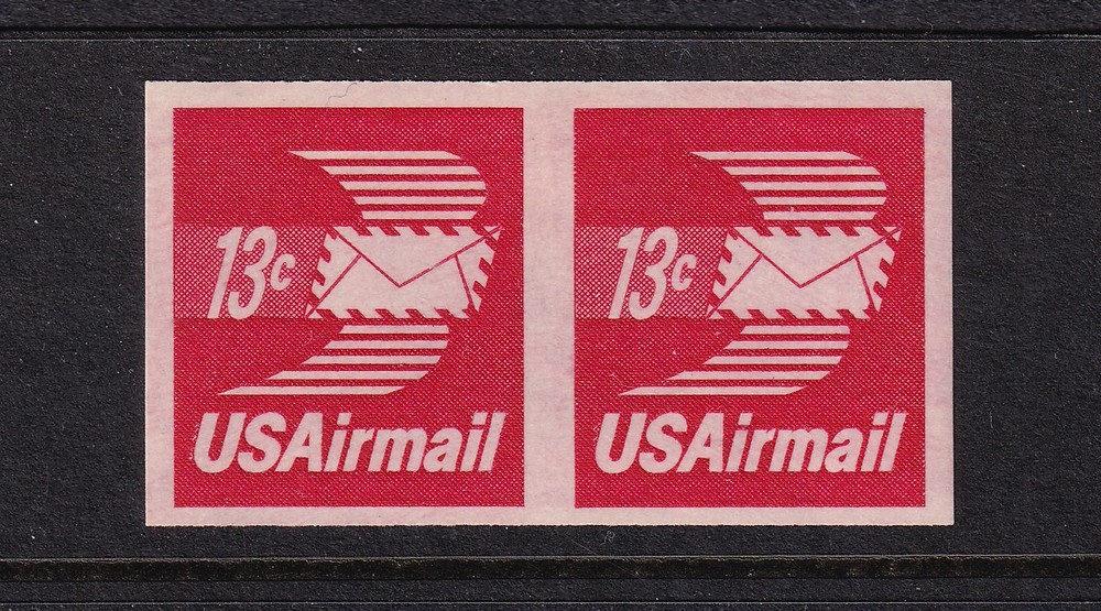 1971 Imperforate pair Sc C83a 13c Winged Airmail Envelope coil error MNH (L2