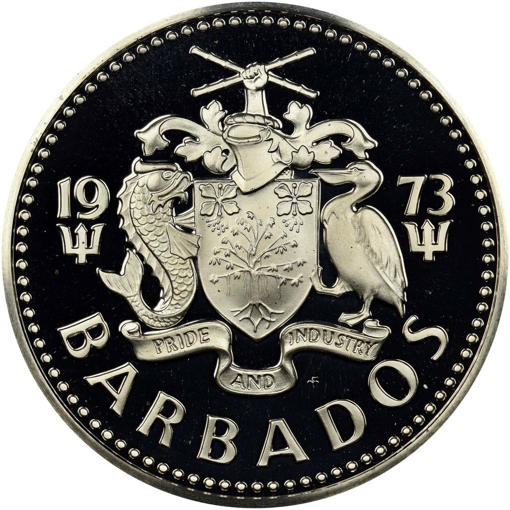 1973 Barbados Large Silver Proof $5-Shell Fountain