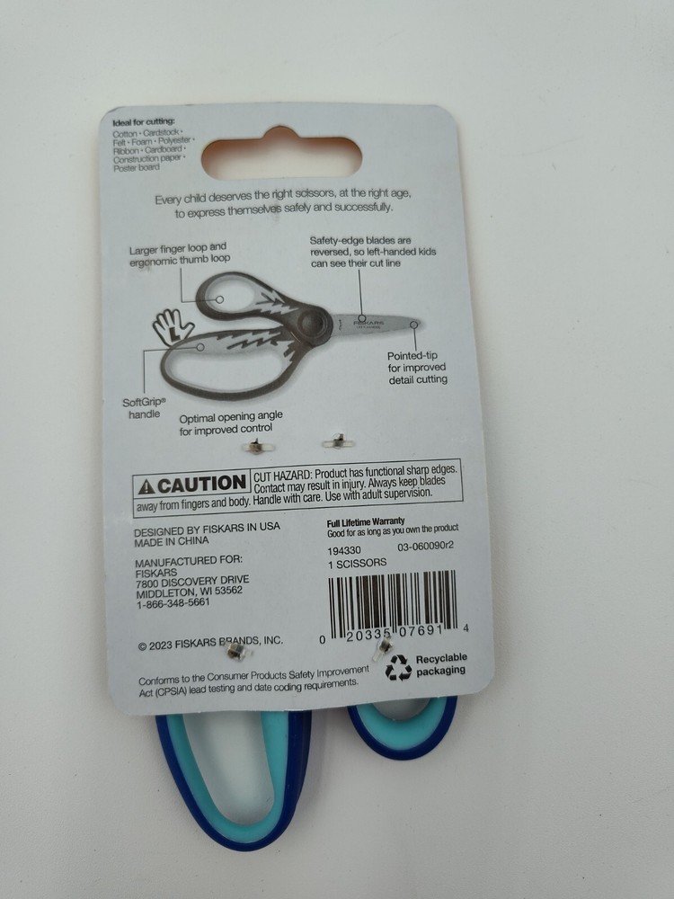 ✅🆕✂️FISKARS LEFT HANDED SCISSORS KIDS Age 4+ Pointed Tip Blue 5” 👀📸SEE📏📸