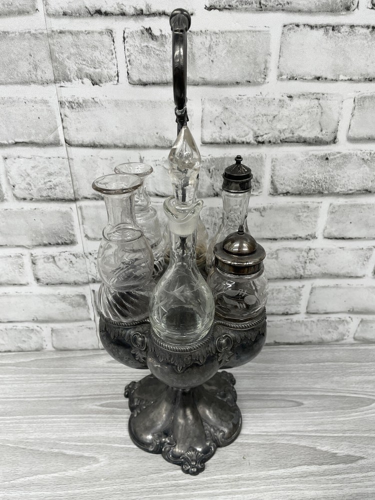 Silverplate Reed & Barton Cruet Set #1659 7 Piece On Stand