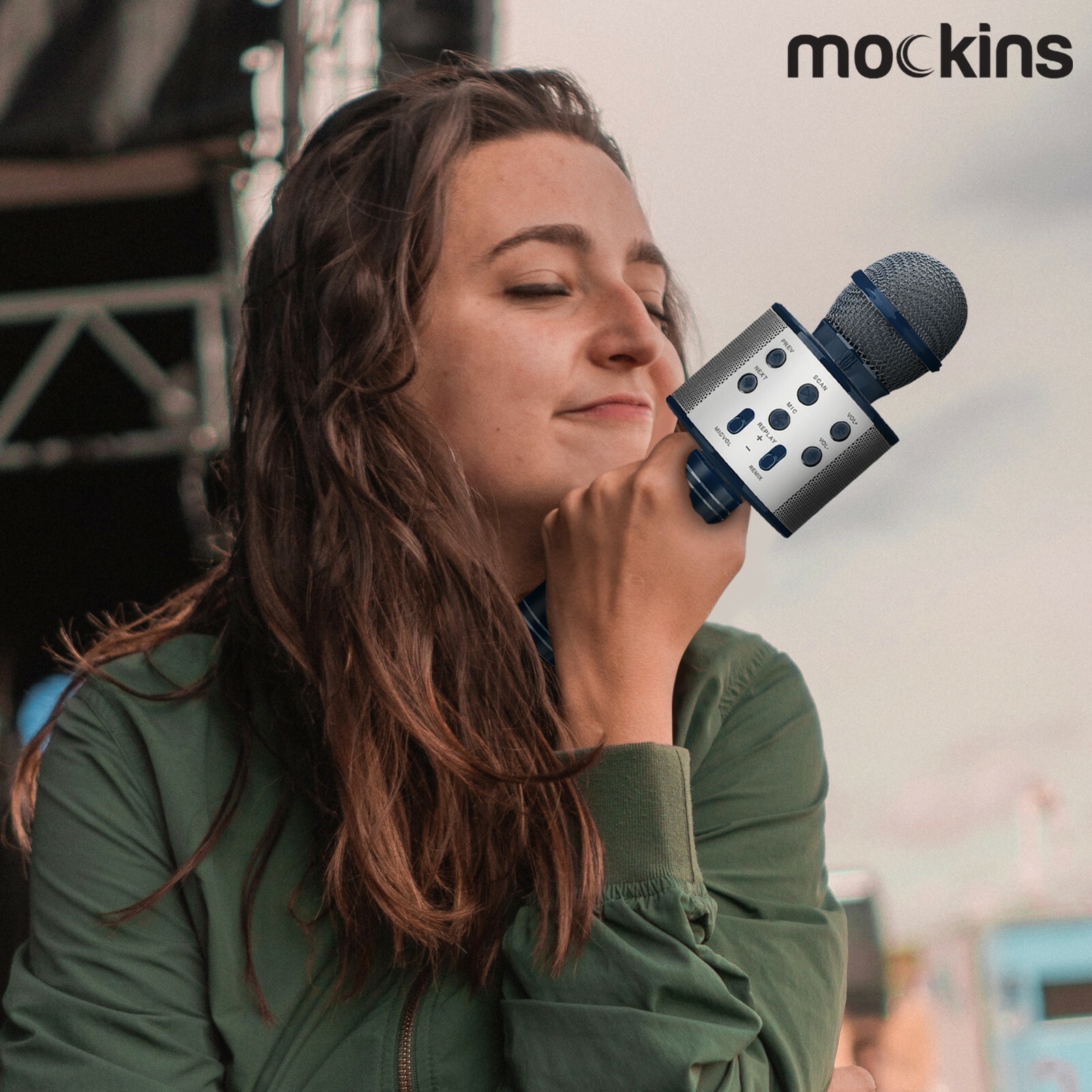 Mockins Wireless Bluetooth Karaoke Microphone, Navy, Holiday Gift kids