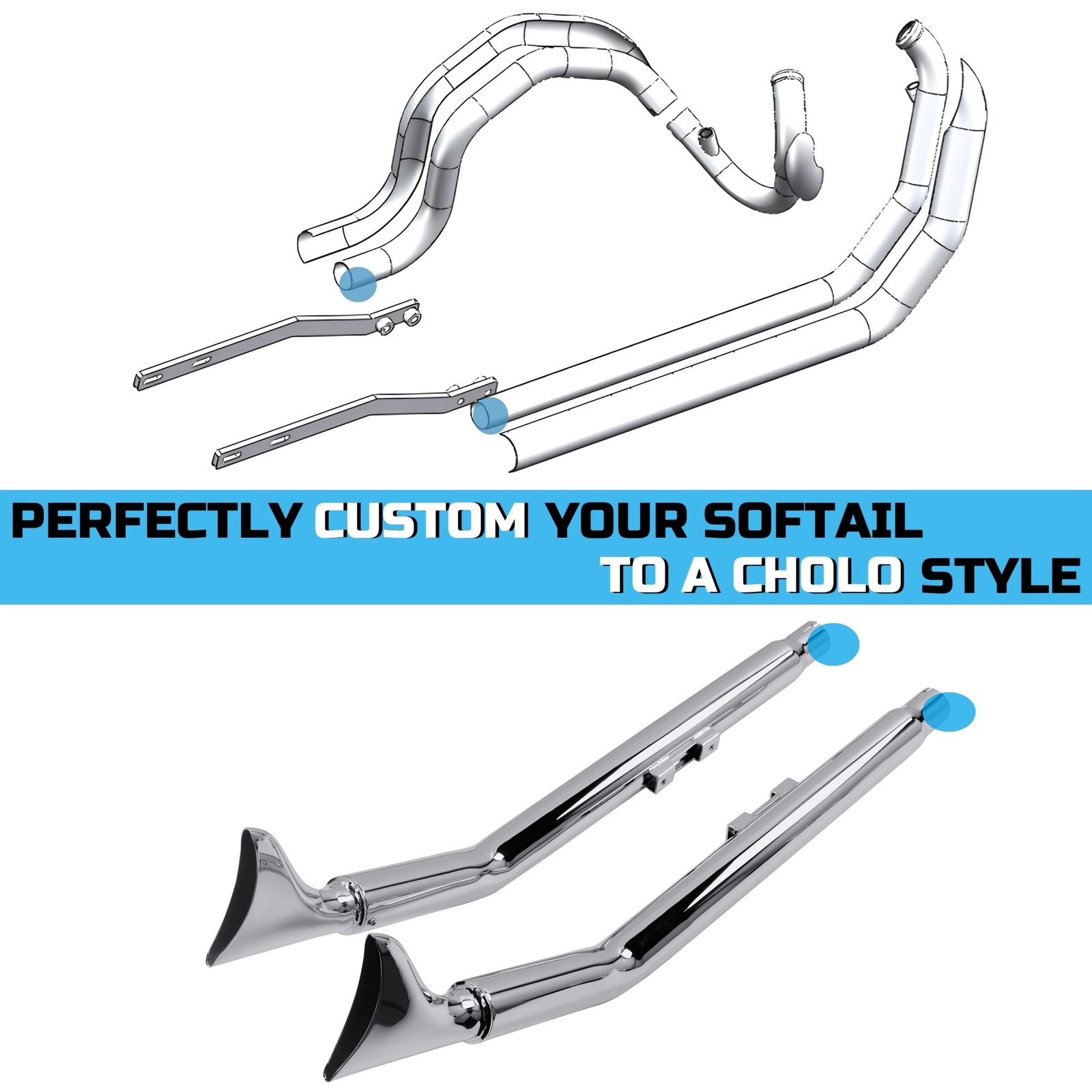 SHARKROAD Upswept True Dual for 00-17 Softail Slim Exhaust, Heritage Exhaust