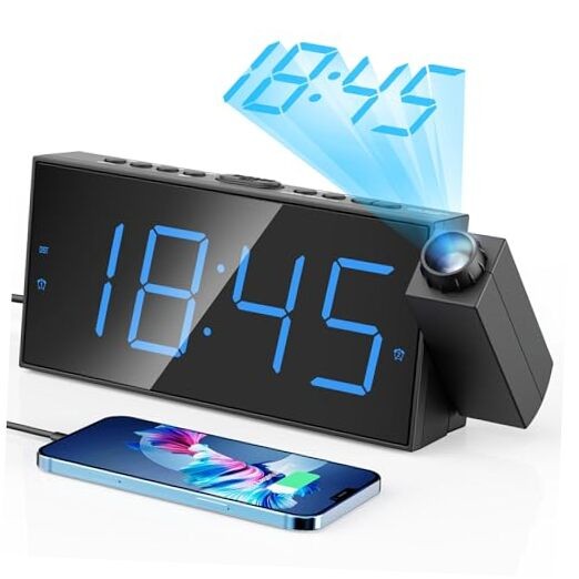 Digital Projection Alarm Clocks with Projection Blue Digits; Blue Projection