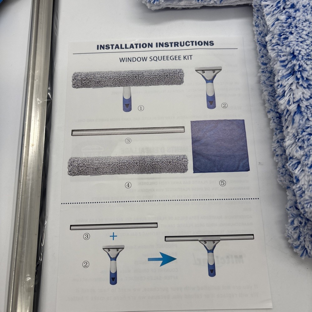 Professional Window Cleaning Kit 14IN, with Silicone Squeegee Blade, Microfib...