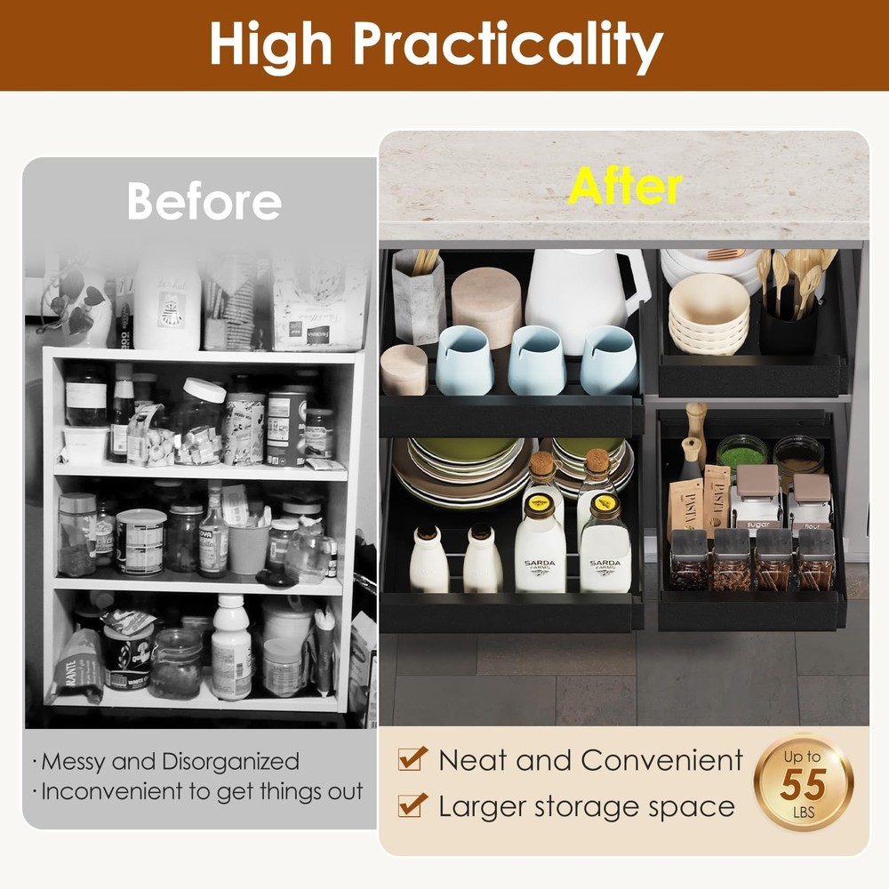 1 Pack Expandable Pull Out Cabinet Organizer 21" Deep, Adjustable Width 12.6"...