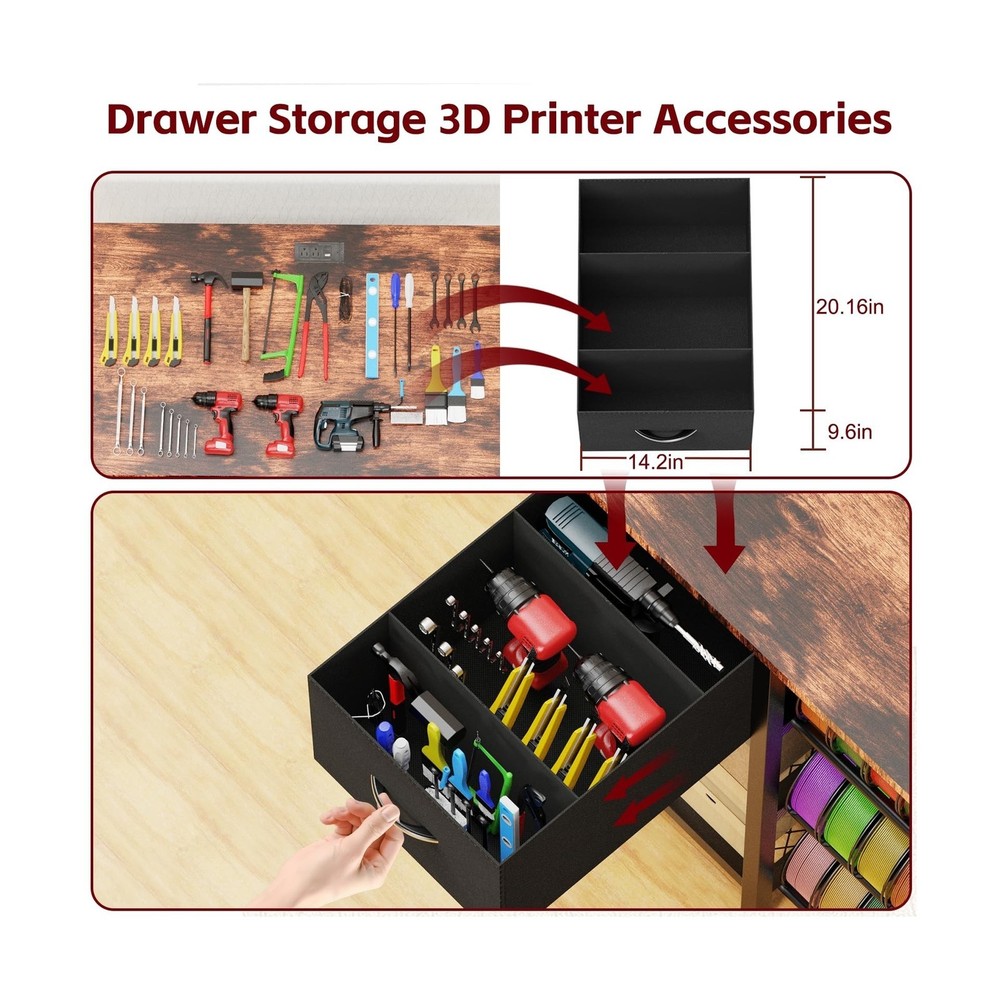 3D Printer Stand w/ Filament Storage Rack,3D Printer Table w/ Power Outlet,3Tier