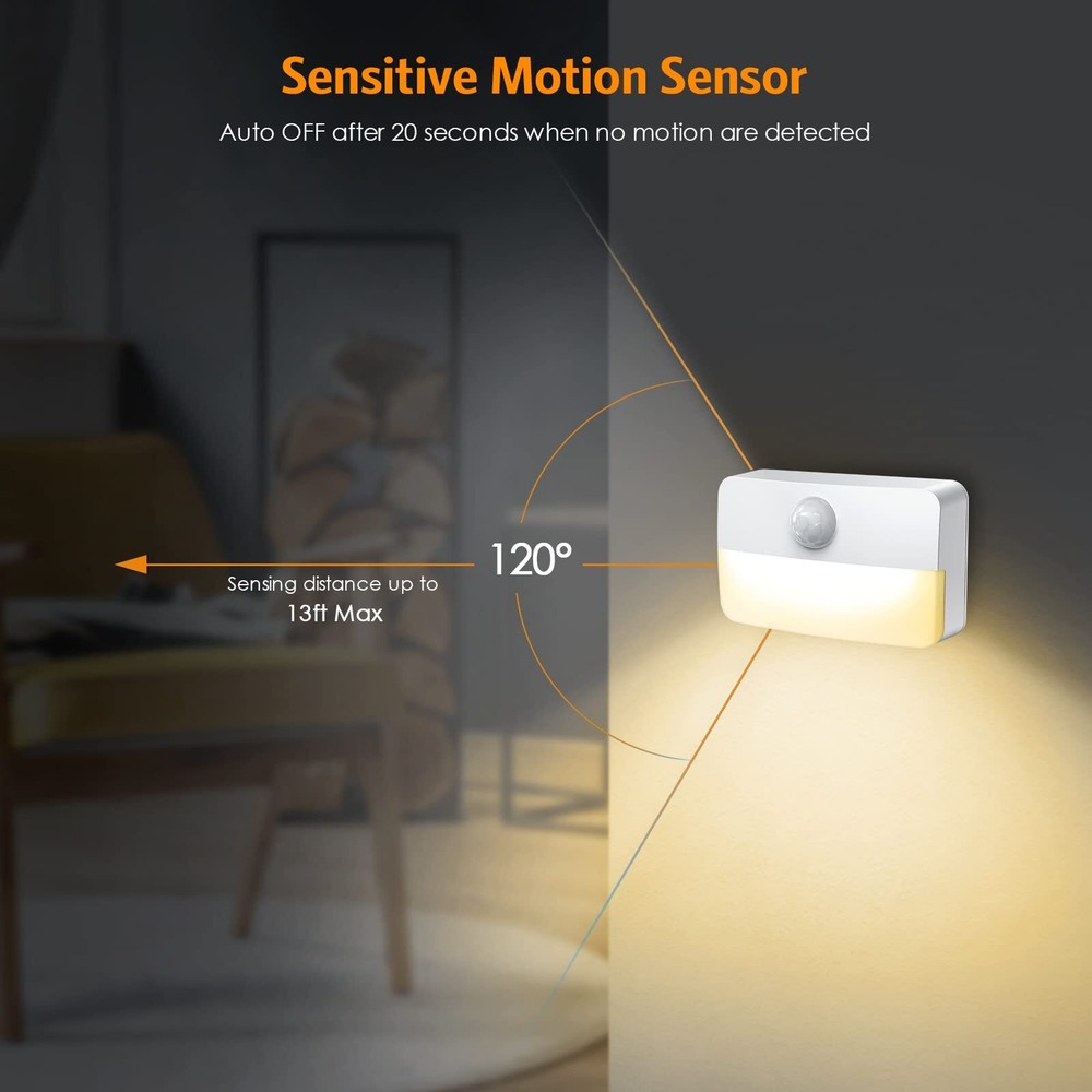 【2 Pack】Motion Sensor Night Light Stick-On Motion Sensor Lights Indoor Batter...