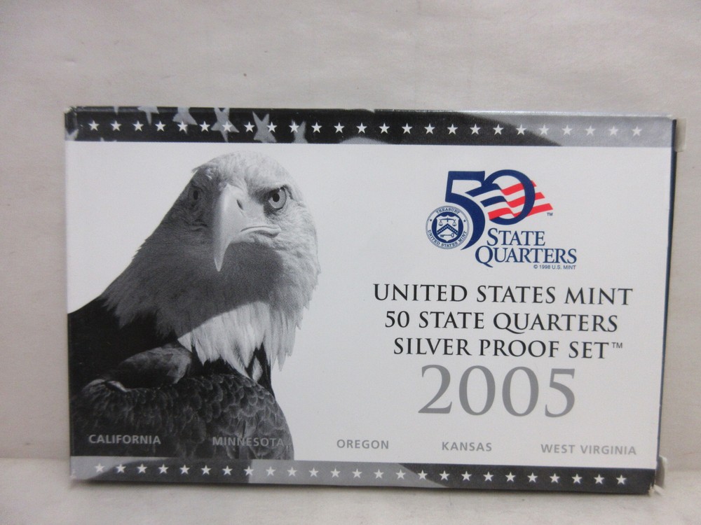 EMPTY PACKAGING Box Lenses & COA for 2005 US 50 State Quarters Silver Proof Set