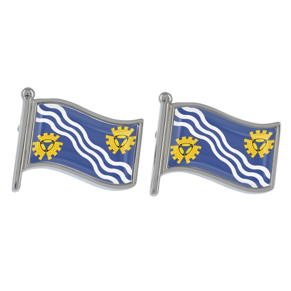 Merseyside Wave Flag Silver Cufflinks Presented in a Personalised Chrome Box