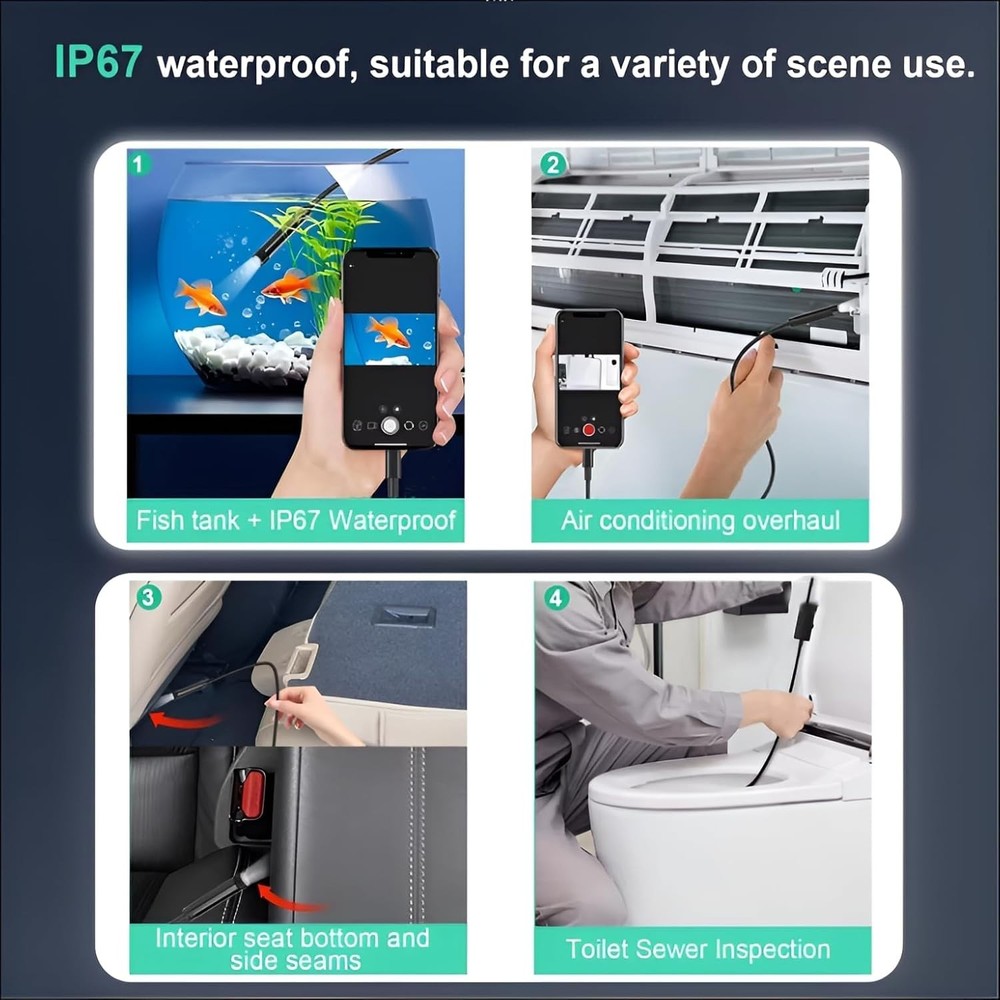 Dual-Lens Endoscope Camera with Light,Borescope with 8 Adjustable LED Lights ...