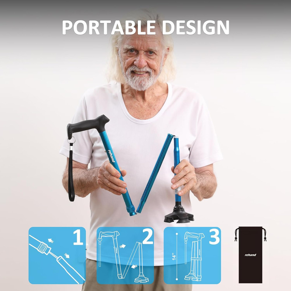 Walking Cane for Men & Women - Foldable, Adjustable, Lightweight, Self Standing