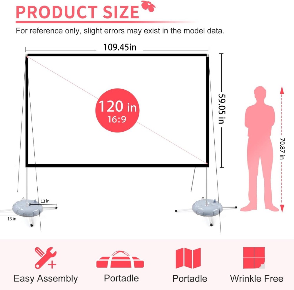 Projector Screen with Stand 120 inch: Foldable and Portable Projection...