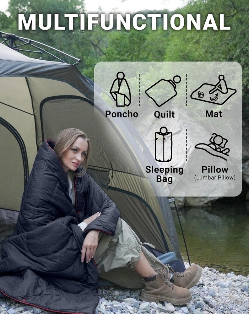 Ultralight Camping Blanket, Packable Down Alternative Puffy Wearable Blankets...