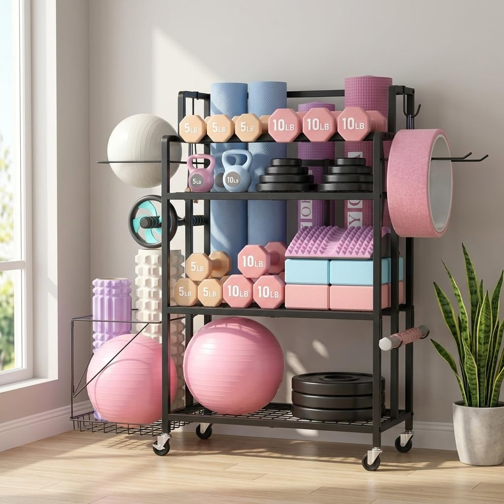 Home Gym Storage Rack, Multi-Functional Workout Equipment Storage for Dumbbells,