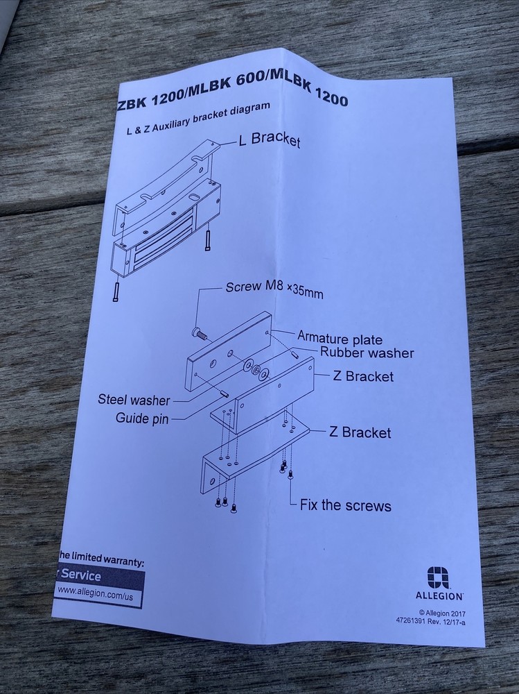 Locknetics MG1200 Electromagnetic Lock Mounting bracket MZBK1200