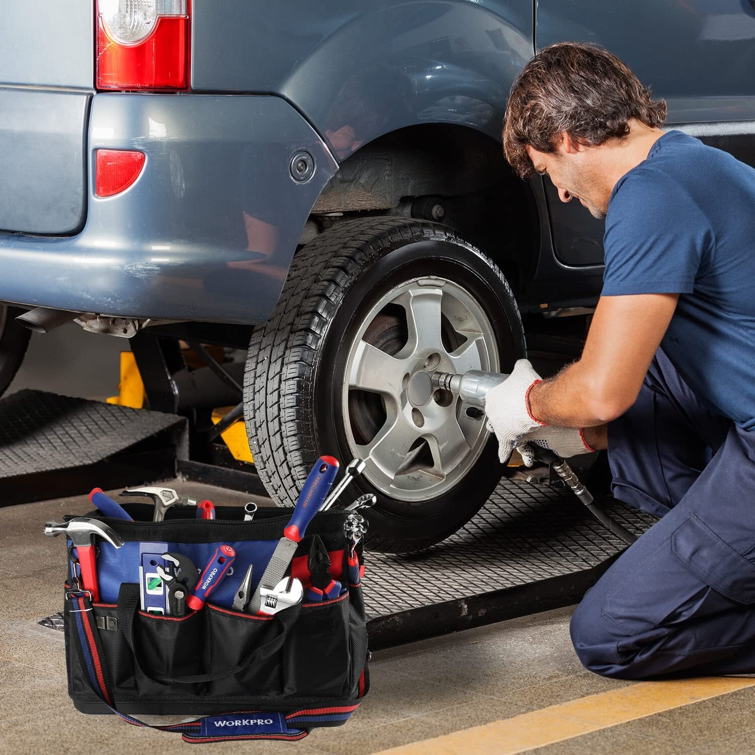 WORKPRO 18"Tool Bag Tool Tote Waterproof with Base and Adjustable Shoulder Strap