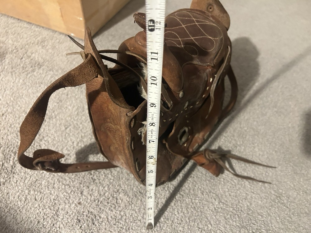 Vintage Tooled Leather Western Saddle Bag / Small Pony SaddleHandcrafted, Rustic