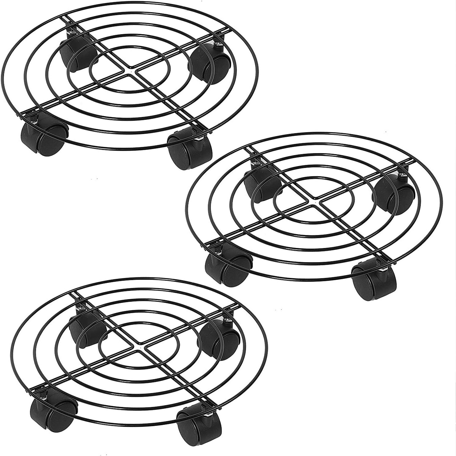3Packs Metal Plant Caddy Plant Dolly Plant Stand Plant Holder with Wheels 10.5in