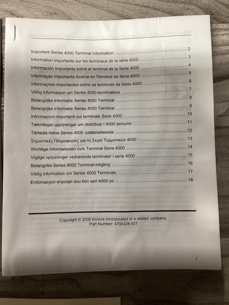 Kronos Series 4000 Terminal Installation Guide #143N79