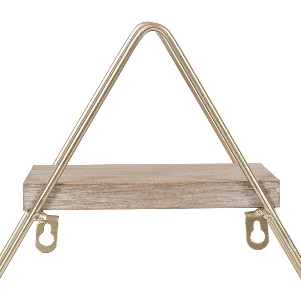 Tilde Small Three Tiered Triangle Floating Metal Wall Shelf, Rustic Light Bro...