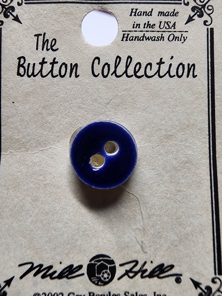 DIY Mill Hill Ceramic Button - Small Round Blue Button