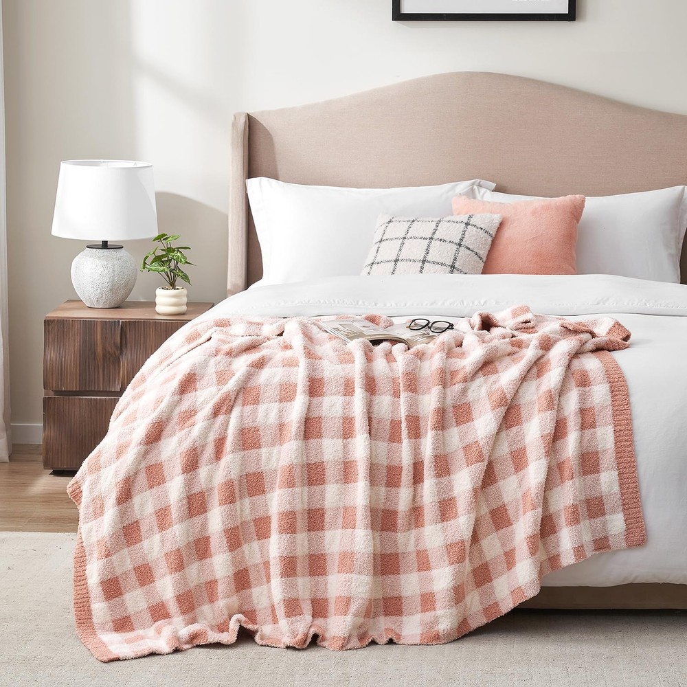 Checkered Throw Blanket for Couch, Super Soft, Cozy Warm Knit Decorative Blan...