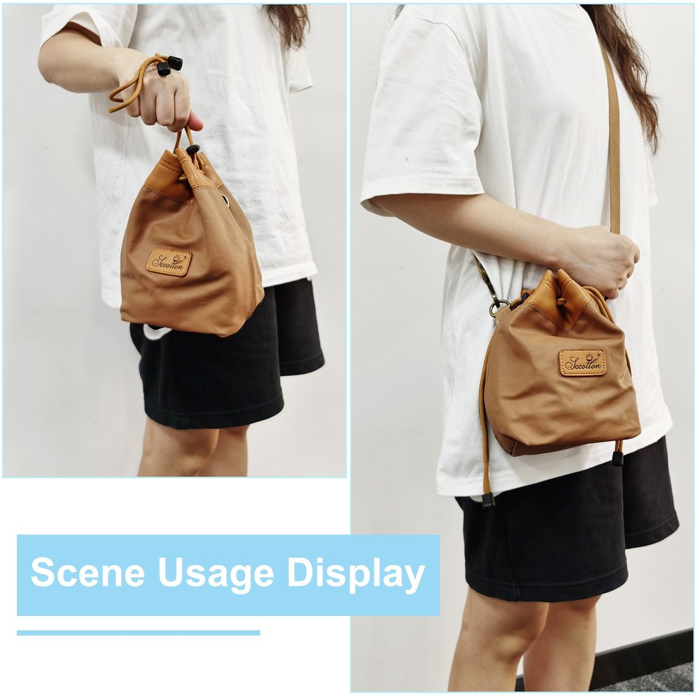 Soft Camera Bag, L Size Camera Drawstring Shoulder Bag with Hand Strap, Blue