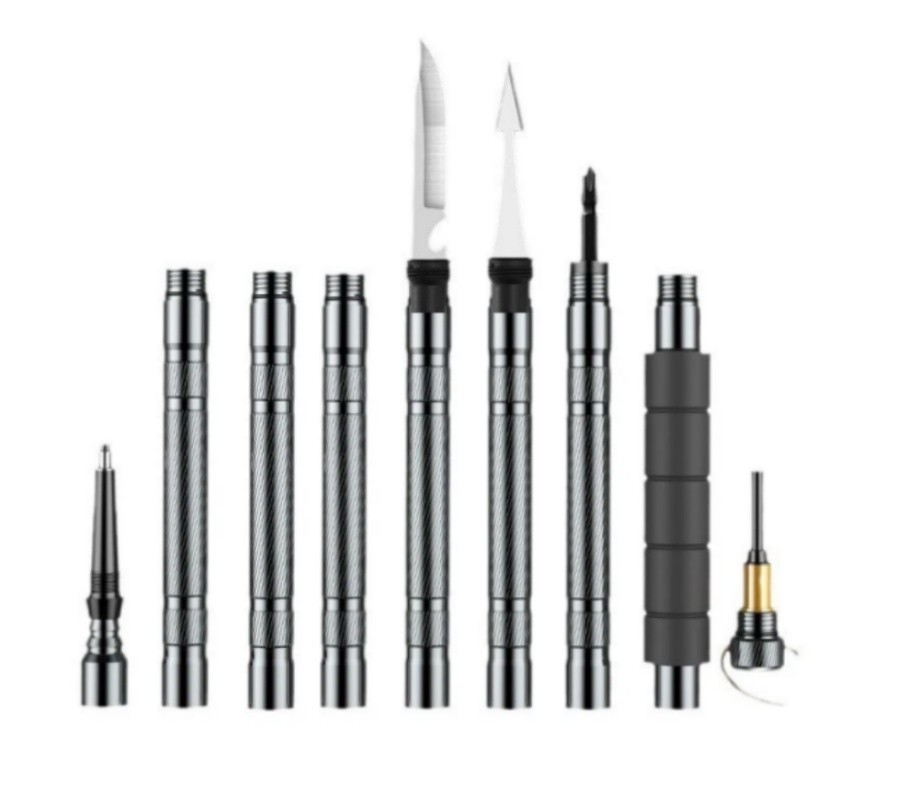 147CM Multifunctional Trekking Pole, Folding with Compass Whistle Knife HooK