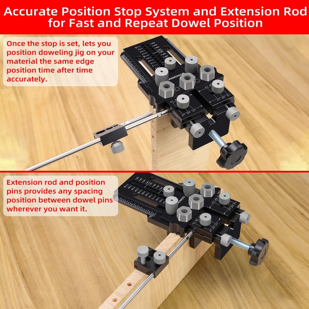 GOINGMAKE Dowel Jig Kit with Quick Positive Stop and Clamp, Adjustable Doweli...