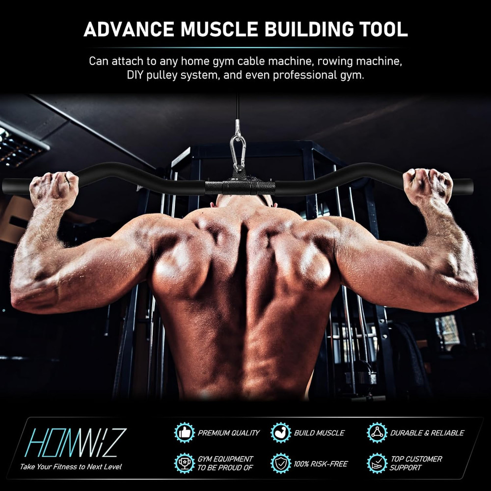 LAT Pull Down Bar, Detachable LAT Pulldown Attachment with Swivel Joint Wide Gri