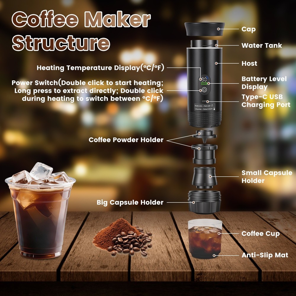 Cordless Espresso Maker Machine Self-Heating Coffee Maker