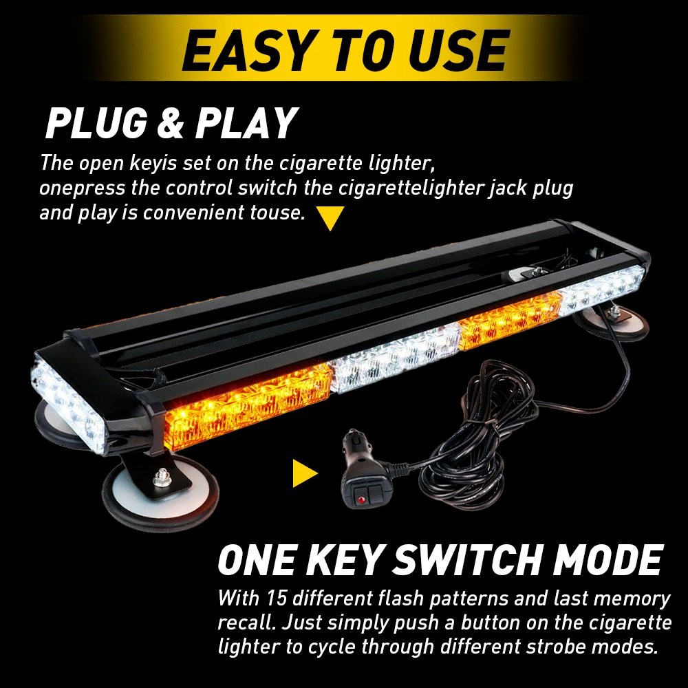 54-LED Amber/White Emergency Bar Side Light Warning Light Rooftop Strobe Double