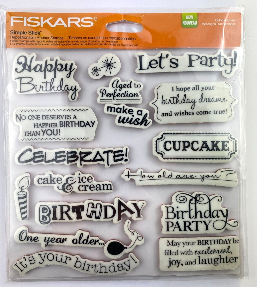 Fiskars Simple Stick Rubber Stamps BIRTHDAY CHEER