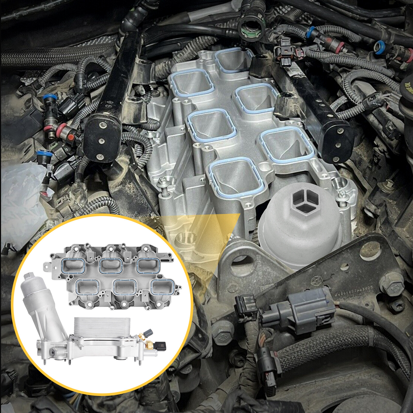 Full Aluminum Lower Intake Manifold & Oil Filter Housing For 11-16 Jeep Dodge
