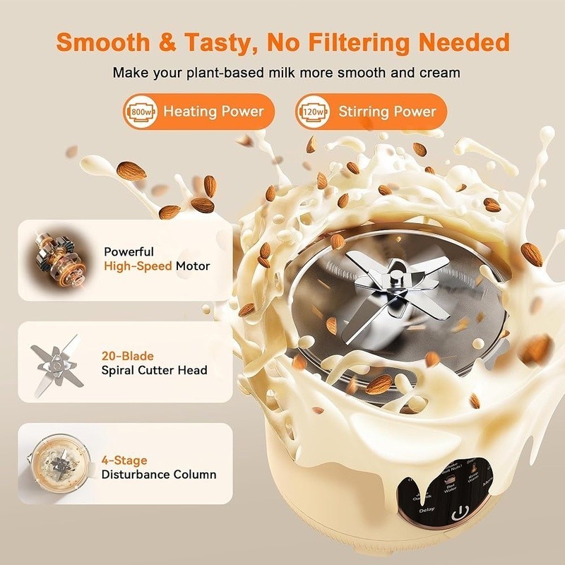 10 in 1 Automatic Nut Milk Maker Plant Based Milk Machine W/ Auto Clean Function