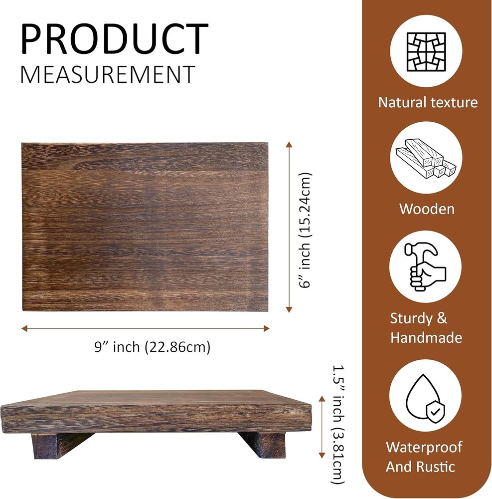 Wood Riser Rustic - Rectangular Pedestal Stand - Brown, 9 9 x 6 x 1.5, Brown