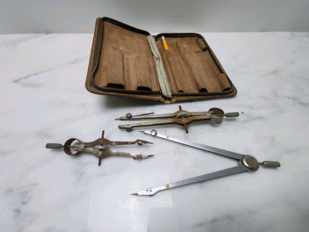 VEMCO Compass Drafting Tool Drawing Instruments Yellow Dot Set Vintage K3