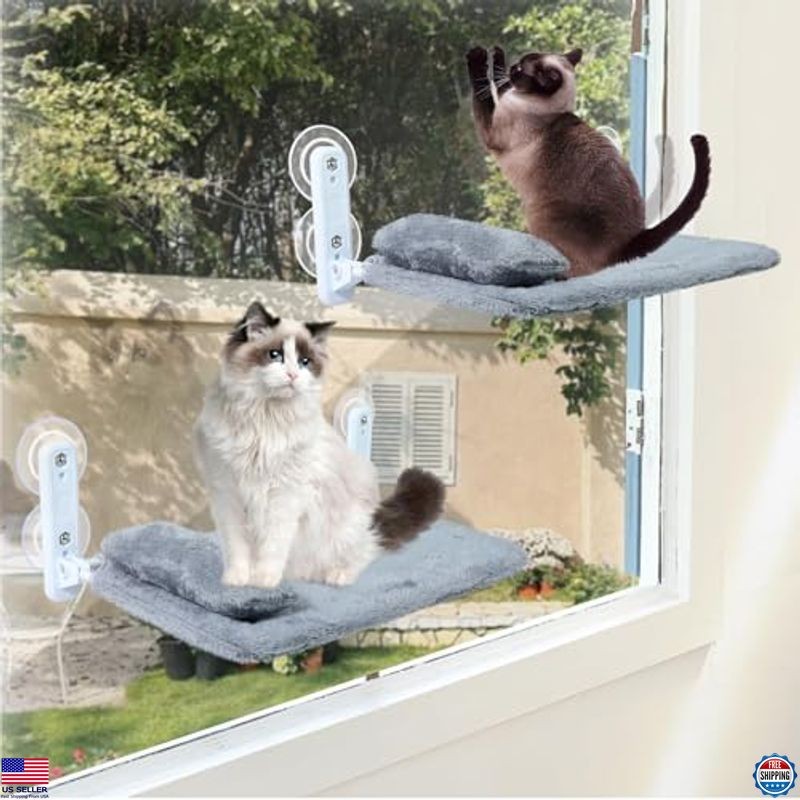 Cozy 2-Pack Cat Window Perch - Foldable Hammock Bed with Pillow & Sturdy Frame