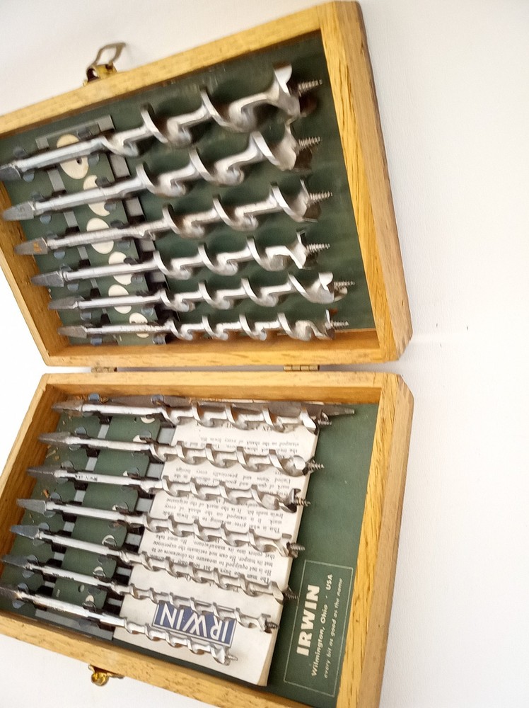 Vintage Irwin drill brace bits never used + paperwork & case