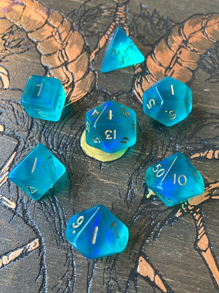 OOP  Crystal Caste Fire Opal Aqua  - Complete  7 dice Set!