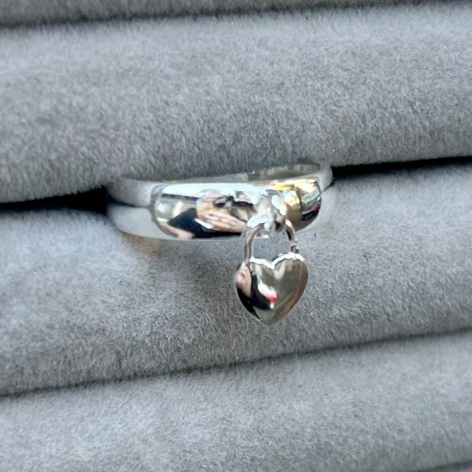 Dangle Heart Ring SIZE 6 & Matching Necklace 925 Solid Sterling Silver Gift Set