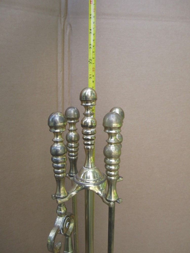 Vintage 5 Piece Solid Brass Fireplace Tool Set 30"